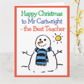 Sneeuwman Ontwerp Gelukkige Kerstmis aan een Leraa Kaart (Gele Bloem)