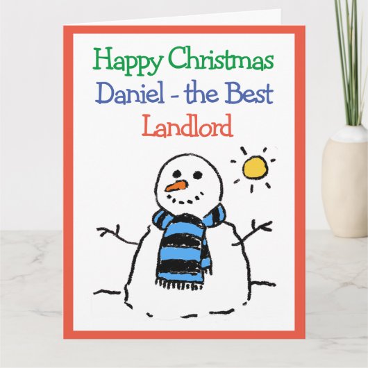 Sneeuwman Ontwerp Gelukkige Kerstmis aan een Verhu Kaart (Voorkant)