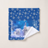 Sneeuwman op Blauw Personaliseer Naam Badkamer Bad Handdoek (Wasdoekje)