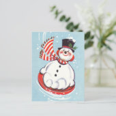 Sneeuwman op de Schijf van de Sneeuw Feestdagenkaart (Staand voorkant)