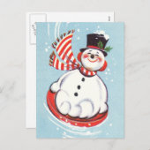 Sneeuwman op de Schijf van de Sneeuw Feestdagenkaart (Voorkant / Achterkant)