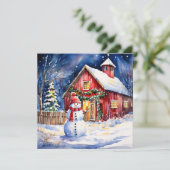 Sneeuwman op een  Boerderij Kaart (Staand voorkant)