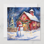 Sneeuwman op een  Boerderij Kaart (Voorkant)