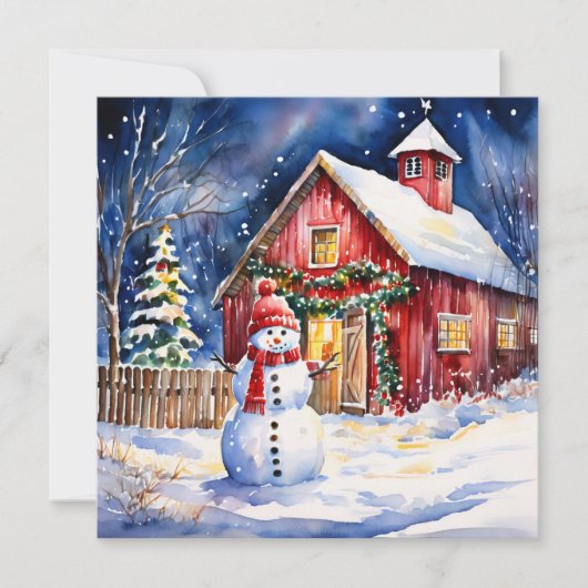 Sneeuwman op een  Boerderij Kaart (Voorkant)