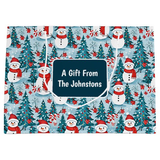 Sneeuwman op een winterdag Kerstmis Gepersonalisee Groot Cadeauzakje (Voorkant)