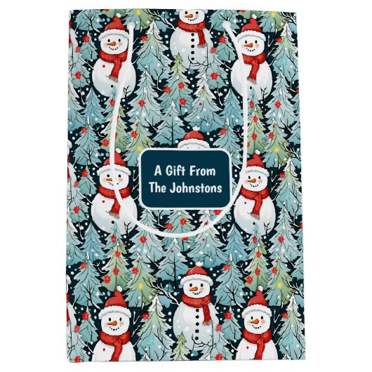 Sneeuwman op een winterdag Kerstmis Gepersonalisee Medium Cadeauzakje (Voorkant)