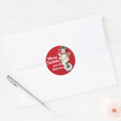 sneeuwman op eenwieler aangepaste kerst ronde sticker (Envelop)