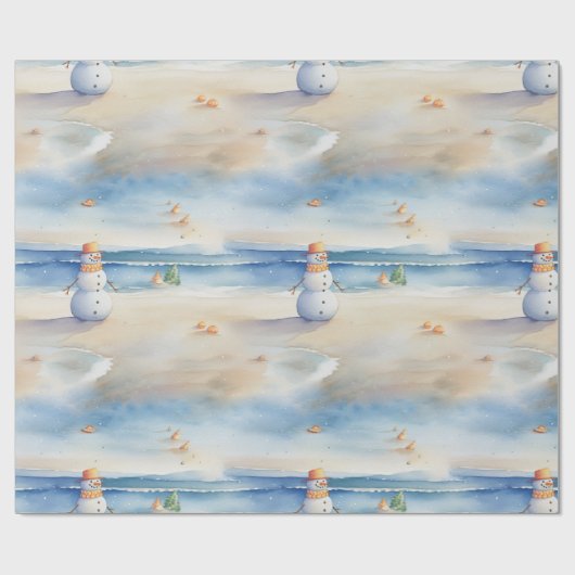 Sneeuwman op het strand inpakpapier (Vlak)