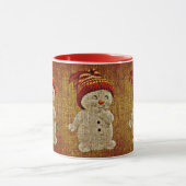 Sneeuwman op jute rustieke winter warme chocoladem mok (Midden)