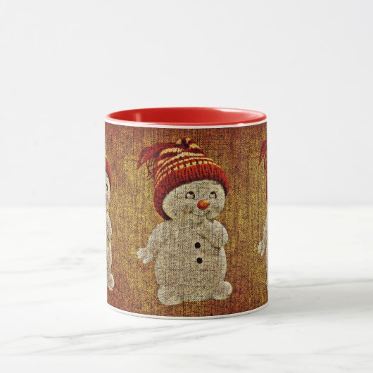 Sneeuwman op jute rustieke winter warme chocoladem mok (Midden)