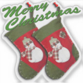 Sneeuwman op Kerstmis Stocking Custom Cut Sticker (Voorkant)
