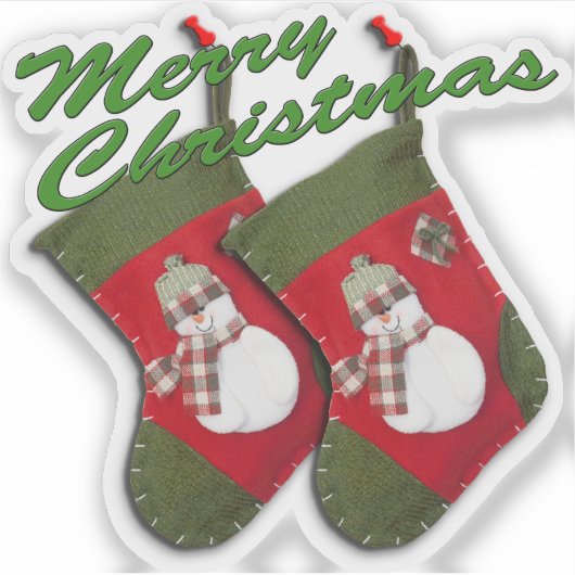Sneeuwman op Kerstmis Stocking Custom Cut Sticker (Voorkant)