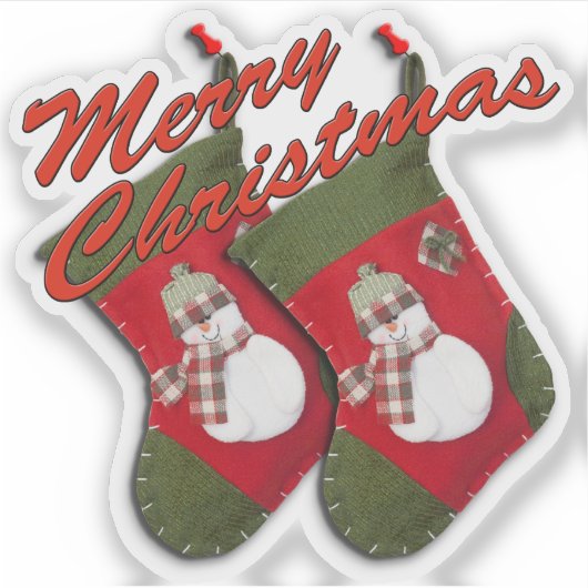 Sneeuwman op Kerstmis Stocking Custom Cut Sticker (Voorkant)