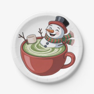Sneeuwman op Matcha Bathub Funny Christmas Papieren Bordje