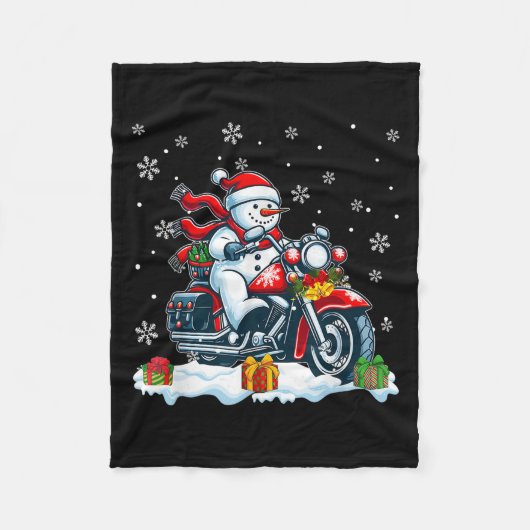Sneeuwman op motorfiets Kerst Biker Grappig Te Fleece Deken (Voorkant)