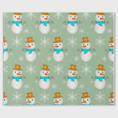 Sneeuwman Op Pepermuntgroen Cadeaupapier (Vlak)