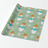 Sneeuwman Op Pepermuntgroen Cadeaupapier (Uitgerold)