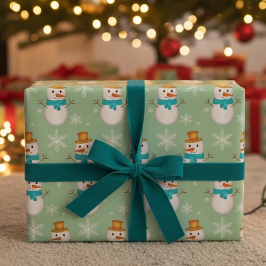 Sneeuwman Op Pepermuntgroen Cadeaupapier