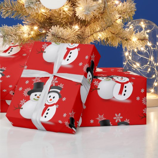 Sneeuwman op Rode Kerstmisambacht of Cadeaupapier (Feestdagen)