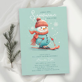 Sneeuwman op Ski's Winter Sporten Turquoise Jongen Kaart