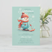 Sneeuwman op ski's Wintersport Blauwgroen Jongen B Kaart (Staand voorkant)