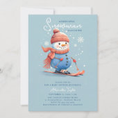 Sneeuwman op ski's Wintersport Blue Boy Baby showe Kaart (Voorkant)
