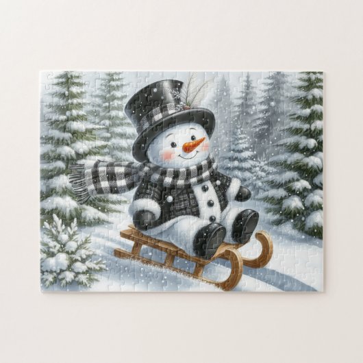 Sneeuwman op slee legpuzzel (Horizontaal)