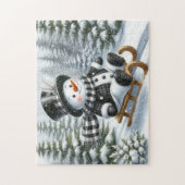 Sneeuwman op slee legpuzzel (Verticaal)