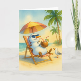 Sneeuwman op vakantie (Tropisch uitstapje) Feestdagen Kaart