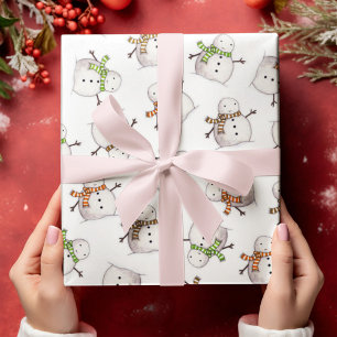 Sneeuwman op witte achtergrond kerstseizoen cadeaupapier
