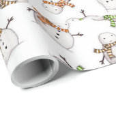 Sneeuwman op witte achtergrond kerstseizoen cadeaupapier (Rol Hoek)
