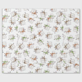 Sneeuwman op witte achtergrond kerstseizoen cadeaupapier (Vlak)