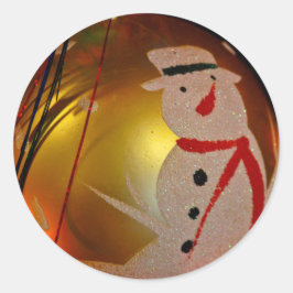Sneeuwman Ornament met Vorst Ronde Sticker
