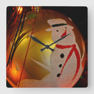 Sneeuwman Ornament met Vorst Vierkante Klok