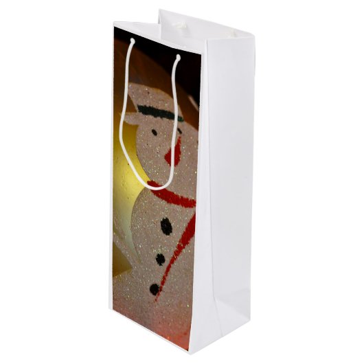 Sneeuwman Ornament met Vorst Wijn Cadeautas (Voorkant Gekanteld)