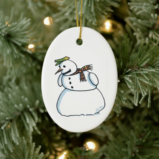 Sneeuwman ovale keramische versiering keramisch ornament (Boom)