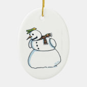 Sneeuwman ovale keramische versiering keramisch ornament (Voorkant)