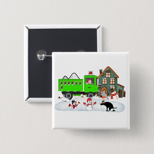 Sneeuwman overleeft de poeppatrouille vierkante button 5,1 cm (Voorkant /achterkant)