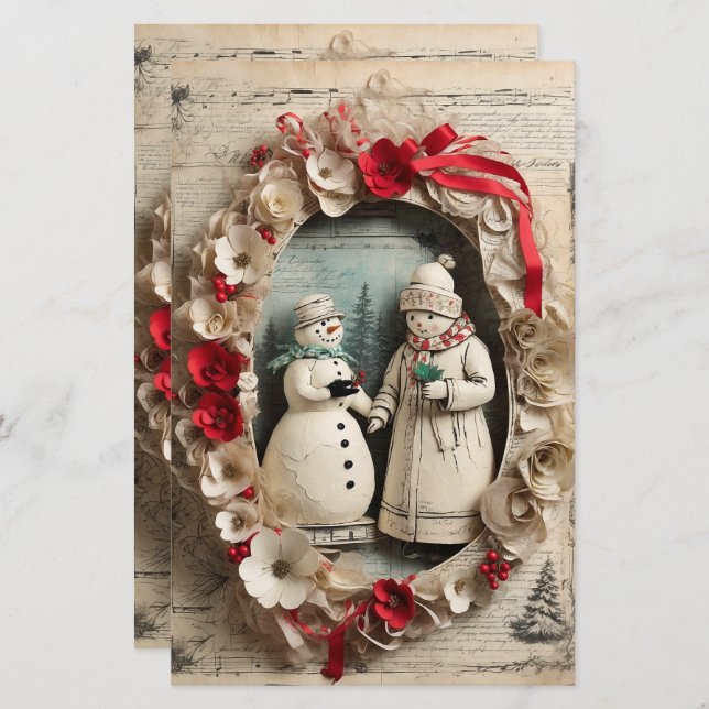 Sneeuwman Paar in krans Kerstmis (Voorkant / Achterkant)