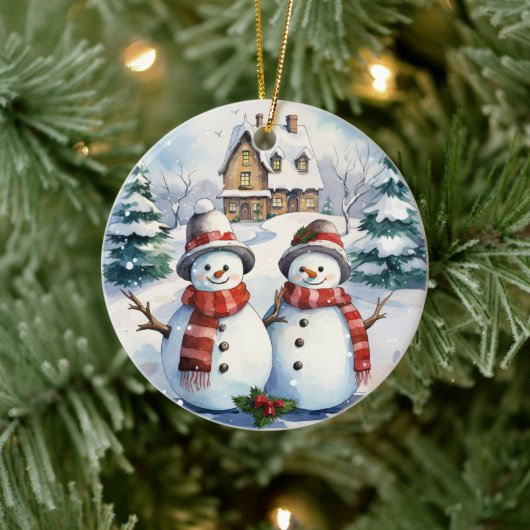Sneeuwman paar kerstversiering keramisch ornament (Boom)