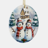 Sneeuwman paar kerstversiering keramisch ornament (Rechts)
