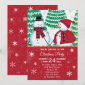 Sneeuwman paar sneeuwvlokken rood kerstfeest kaart (Voorkant / Achterkant)