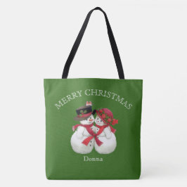 Sneeuwman Paar, Vrolijk Kerstfeest Tote Bag