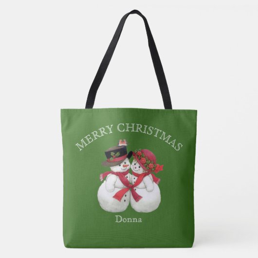 Sneeuwman Paar, Vrolijk Kerstfeest Tote Bag (Voorkant)