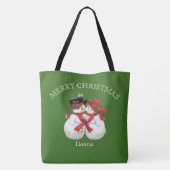 Sneeuwman Paar, Vrolijk Kerstfeest Tote Bag (Achterkant)