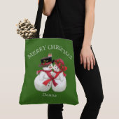 Sneeuwman Paar, Vrolijk Kerstfeest Tote Bag (Dichtbij)