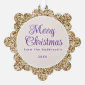 Sneeuwman Paarse Goud Groen Vrolijk Kerstfeest Gro Ornament Kaart (Achterkant)