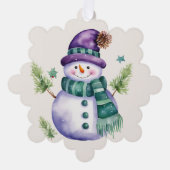 Sneeuwman Paarse Goud Groen Vrolijk Kerstfeest Gro Ornament Kaart (Voorkant)