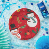 Sneeuwman papieren bord rood (Feest)