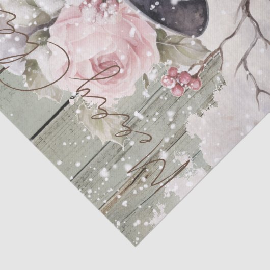 Sneeuwman Pastel Roze Winter Kerstmis Tissuepapier (Detail)